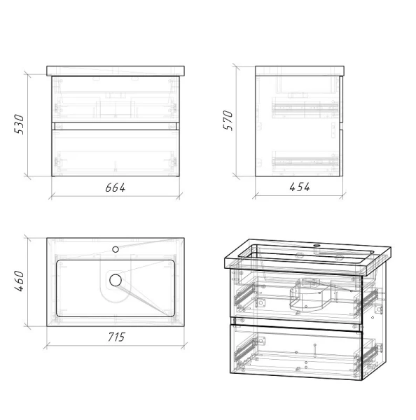 Тумба под раковину подвесная Grossman Юнит 70 см кадена вуд - фото 2