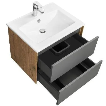 Тумба под раковину подвесная Акватон Сохо 60 см дуб веллингтон/графит, современная, hi-tech - фото 3