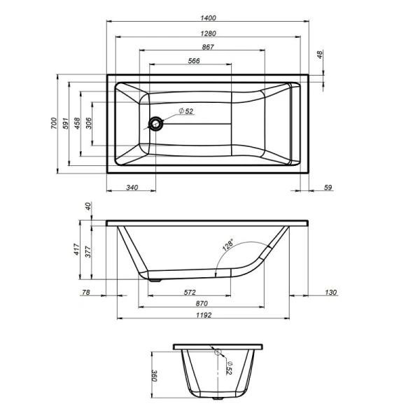 Акриловая ванна Am.Pm Gem W93A-140-070W-A, 140 x 70 см, белая - фото 2