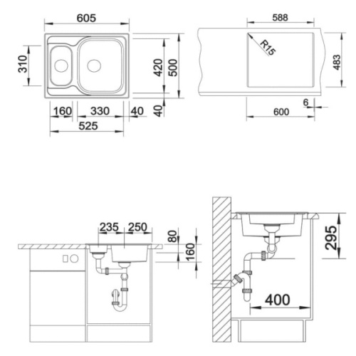Мойка для кухни Blanco Tipo 6 Basic 60.5 см сталь матовая - фото 4