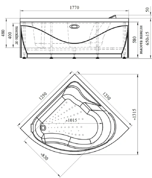 Акриловая ванна Радомир Альтея 2-01-0-0-1-219, 125 х 125 см, с каркасом, белая - фото 2