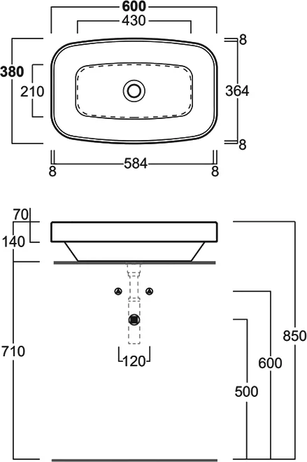 Раковина Simas Baden Baden 60 см белая, в форме чаши, прямоугольной формы - фото 5