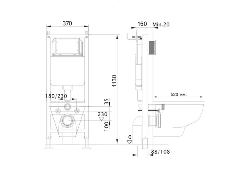Инсталляция для унитаза Акватек Standart 37 с шумоизоляцией - фото 2