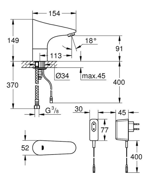 Кран для раковины бесконтактный Grohe Europlus E 36016001 - фото 2