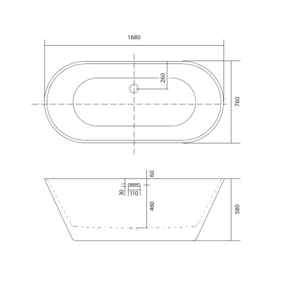 Ванна акриловая Акватек Хорса 168x76 см отдельностоящая - фото 2