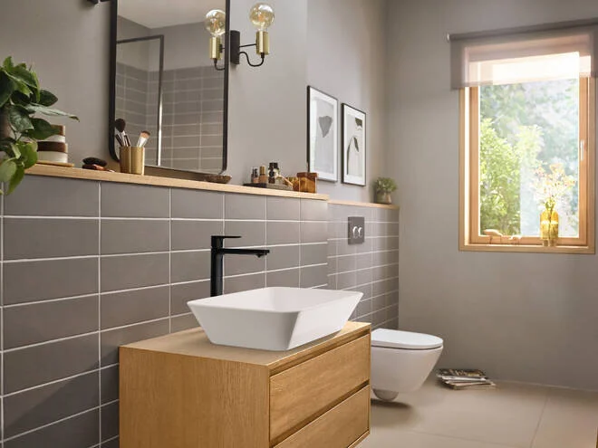 Смеситель для раковины Hansgrohe Rebris черный матовый, высокие, прямоугольная форма, с донным клапаном - фото 5