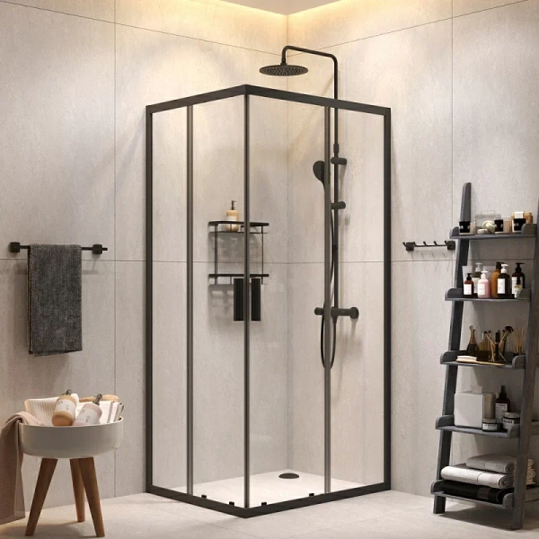 Душевой уголок Am.Pm Gem S 100x80 см с душевой стойкой, черные - фото 4