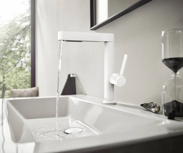 Смеситель для раковины Hansgrohe Finoris белый матовый, с донным клапаном - фото 5