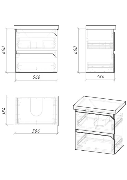 Тумба под раковину подвесная Grossman Инлайн 56,6 см белая/бетон, по запросу - фото 2