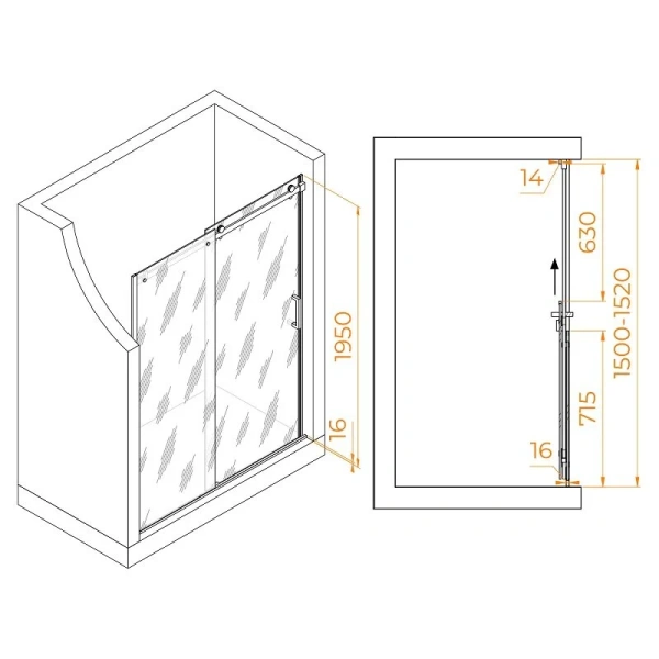 Душевая дверь в нишу RGW Tornado TO-14B 150 см профиль черный - фото 2