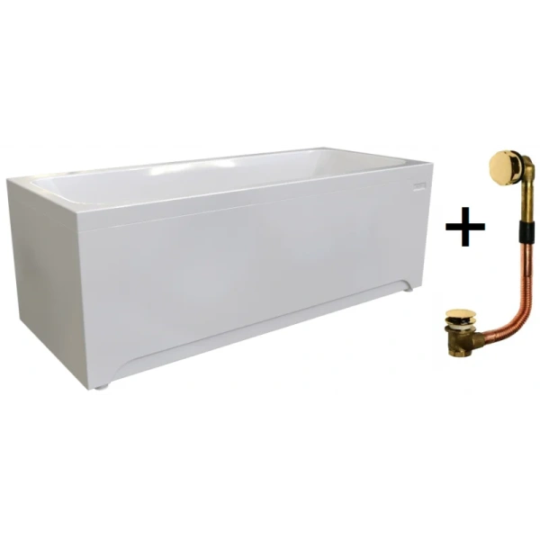 Акриловая ванна Радомир Патрисия 1-01-3-0-1-330К, 175 х 75 см, каркас, фронтальный экран, сифон, слив-перелив автомат в комплекте, белая/золото, прямоугольные - фото 5