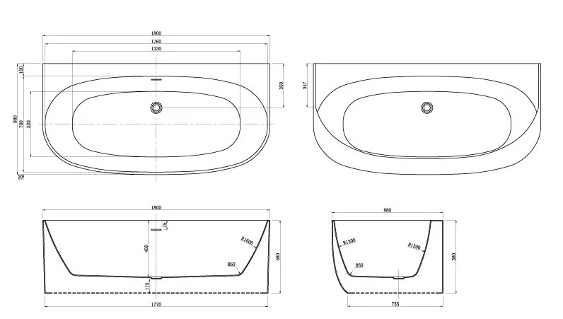 Ванна акриловая Azario Cambridge CAM18090 180 x 88 см, белая - фото 2