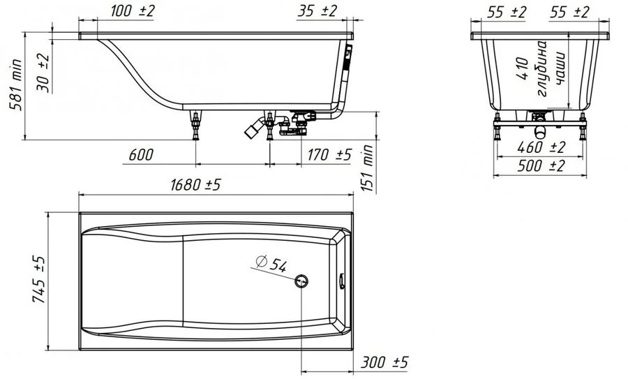 Ванна из искусственного камня Belux Импульс ВИ-1700, 4810924188533, 170 x 75 см, белый, прямоугольные - фото 5