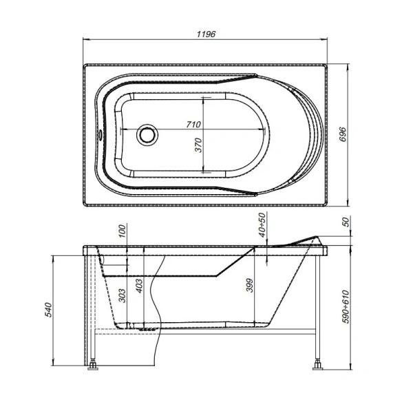 Ванна акриловая Aquanet West 00205558, 120 x 70 см, с каркасом, цвет белый - фото 2