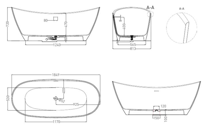 Ванна из искусственного камня Salini Noemi 185x76,5 см белая матовая - фото 2