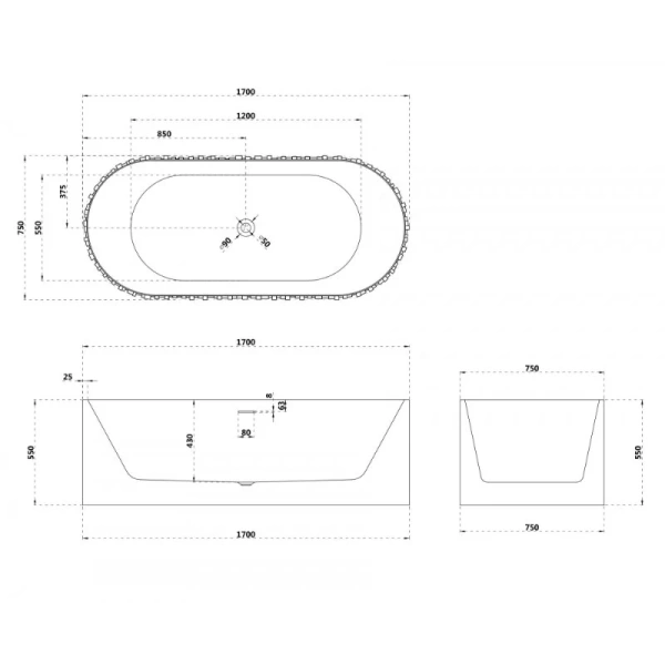 Ванна из искусственного камня Abber Stein 170x75 см овальная, овальные - фото 5