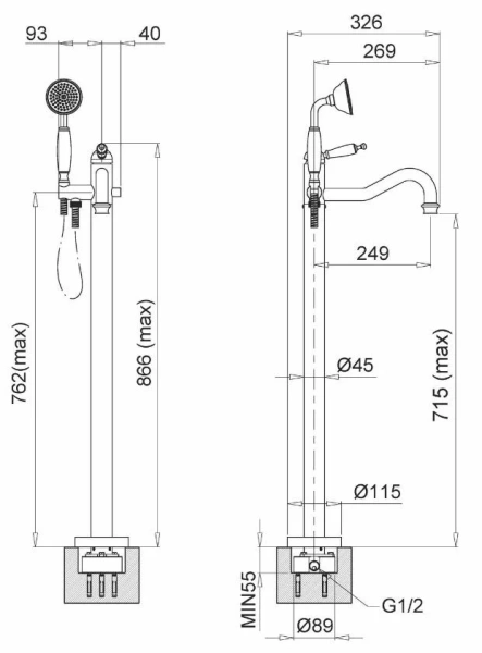 Смеситель для ванны Migliore Oxford 195 напольный - фото 2