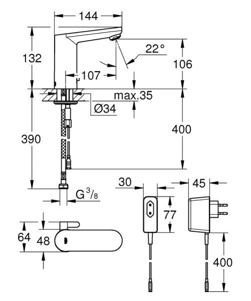 Смеситель для раковины Grohe Eurosmart Cosmopolitan E бесконтактный  - фото 2