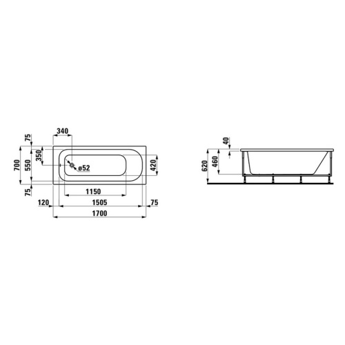 Ванна акриловая Laufen Solutions 2.2250.1, 2.2250.5, 2.2250.6 - фото 2