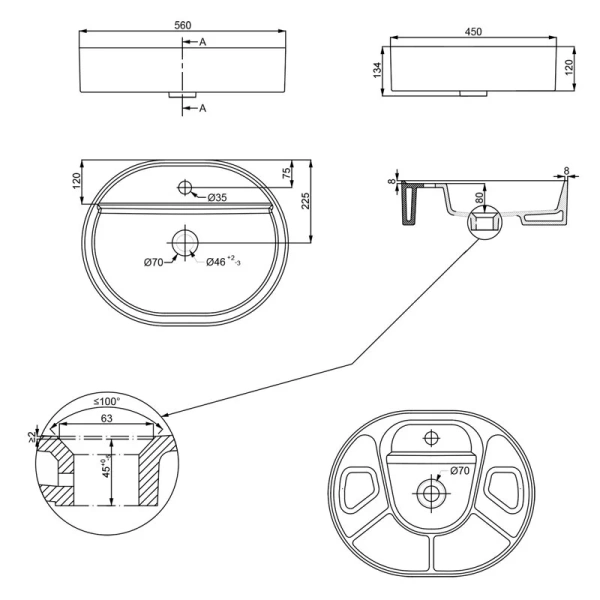 Раковина Creo Ceramiqu 56 см черная матовая - фото 2