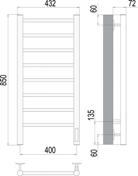 Полотенцесушитель электрический Terminus Аврора П8 400х850 нержавеющая сталь - фото 2