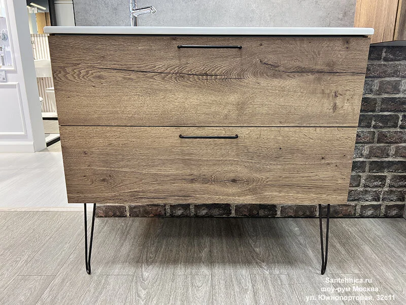 Тумба под раковину подвесная Jacob Delafon Odeon Rive Gauche 100 см дуб табак, ручки черные, подвесная, пристенная - фото 4