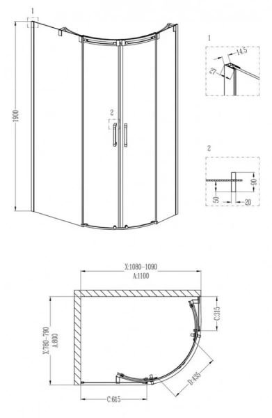 Душевой уголок Grossman Galaxy 110x80 см без поддона, асимметричные - фото 2