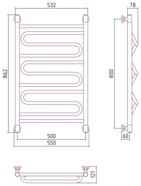 Полотенцесушитель водяной Сунержа Элегия+ 0205-8050 50х80 см лесенка - фото 2