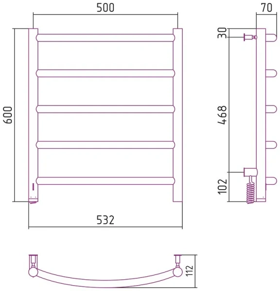 Полотенцесушитель электрический Сунержа Галант 4.0 6050 50х60 см нержавеющая сталь - фото 2