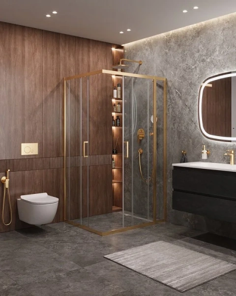 Душевой уголок Cezares Molveno 120x100 см стекло прозрачное профиль золото - фото 4