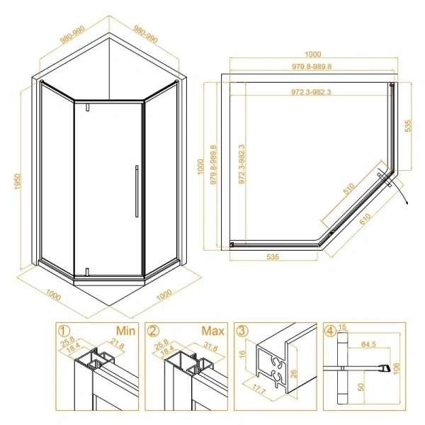 Душевой уголок RGW Stilvoll SV-81B 100x100 см профиль черный, стекло прозрачное, многоугольные - фото 2