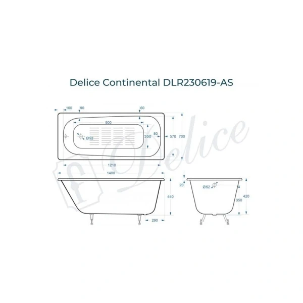 Ванна чугунная Delice Continental 140x70 см прямоугольная, чугунные - фото 2