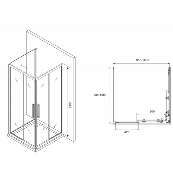 Душевой уголок Abber Schwarzer Diamant 100х100 см пристенный - фото 2