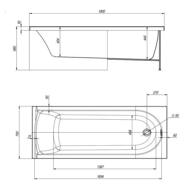 Ванна акриловая Royal Bath Bern RB974102, 180 x 70 см, белый - фото 2