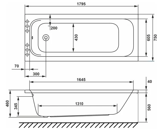 Ванна акриловая Whitecross Vibe 180 x 75 см, белый, 0105.180075.100 - фото 2