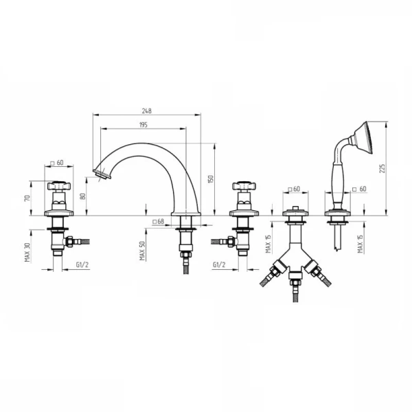 Смеситель для ванны Migliore Korona 28 на 5 отверстий - фото 2