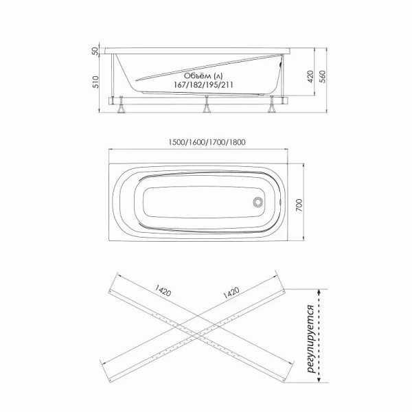 Ванна акриловая Niagara Atrio 150x70 см белая - фото 2