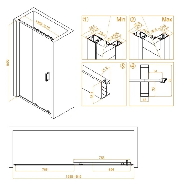 Душевая дверь в нишу RGW Classic CL-14 160 см профиль хром - фото 2