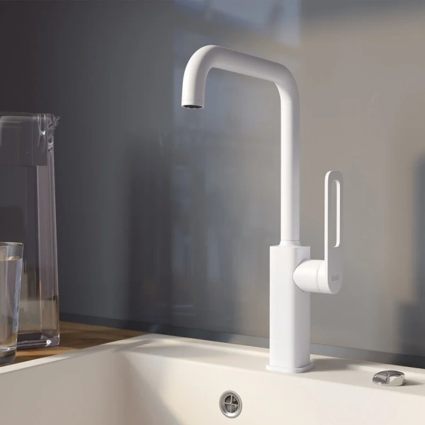 Смеситель для кухни IDDIS Slide белый матовый, высокие, недорогие, округлая форма - фото 5