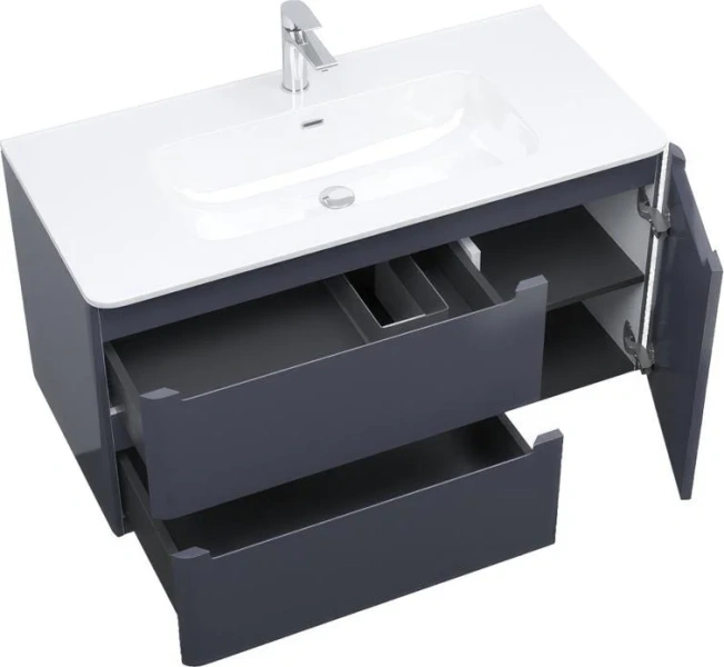 Тумба под раковину подвесная IDDIS Edifice 100 см темно-серая, комплект (набор) - фото 8