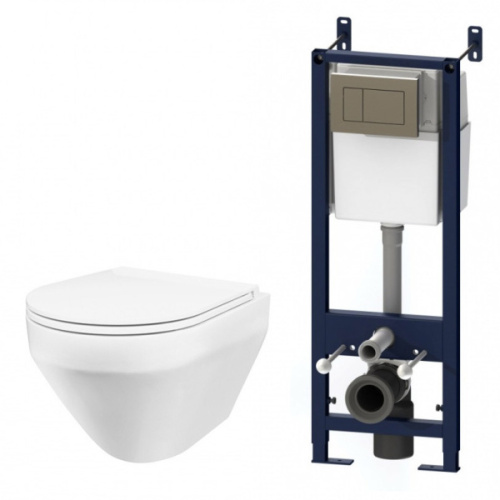 Унитаз с инсталляцией Am.Pm Spirit с клавишей глянцевый хром и сиденьем микролифт  - фото 1