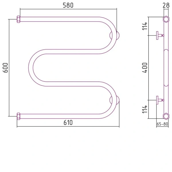 Полотенцесушитель водяной Сунержа М-образный 60х60 см без покрытия - фото 2