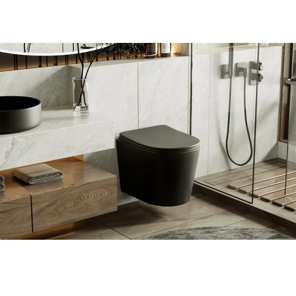 Унитаз подвесной Abber Bequem черный матовый, безободковые, сиденье с микролифтом , с антивсплеском - фото 5