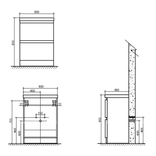 Тумба под раковину напольная BelBagno Energia-N 80 см bianco lucido - фото 2