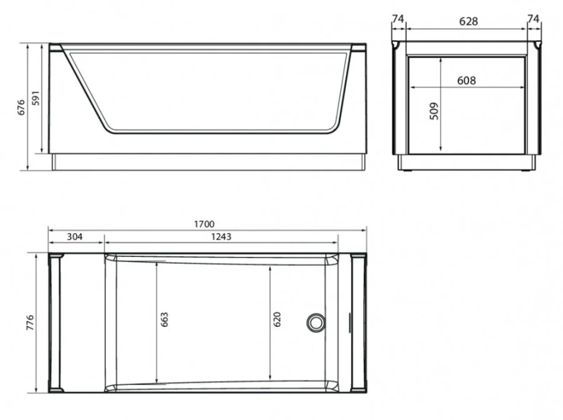 Ванна Aima Design Neo 170 x 75 см, 2 стекла принт бетон, отдельностоящая, белый, 01нео1775с2 - фото 3