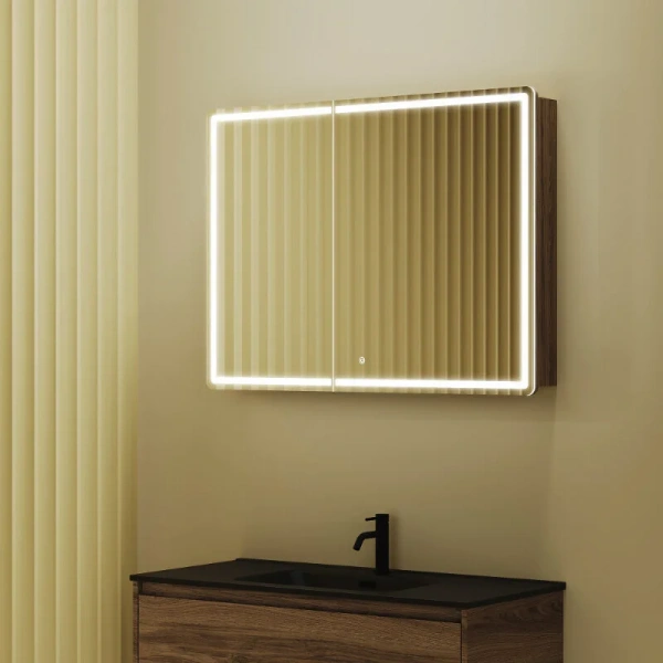 Зеркальный шкаф с подсветкой Sancos Mirror 100 см дуб чарльстон, светло-коричневые - фото 5