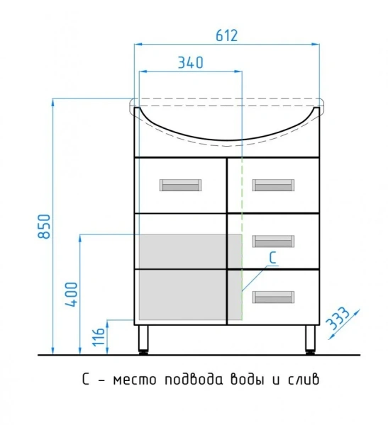 Тумба с раковиной напольная Style Line Ирис ЛС-00000016 65 см с тремя ящиками index_1 - фото 10