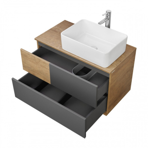 Тумба под раковину подвесная Акватон Терра 85 см дуб кантри/антрацит, подвесная, пристенная - фото 4