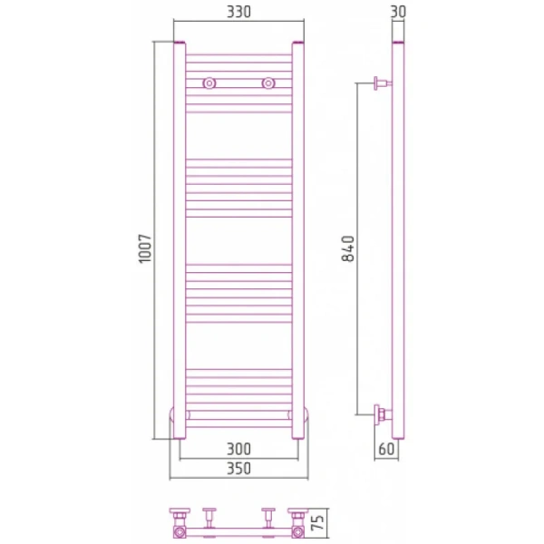 Полотенцесушитель водяной Сунержа Модус 30х100 см белый, современные, hi-tech - фото 2