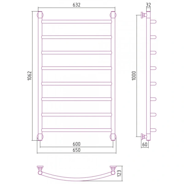 Полотенцесушитель водяной Сунержа Галант+ 60х100 см состаренная бронза, современные, hi-tech - фото 2